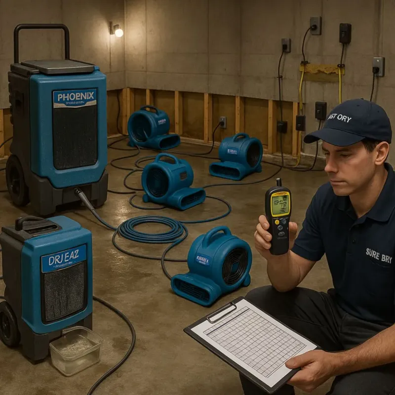 Structural Drying and Dehumidification process in East Dubuque, IL